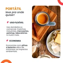 Balança Cozinha Alta Precisão Digital Alimentos Dieta 1g ate 5kg Mini Balança Eletrônica Sem Bateria Pilhas Visor LCD Culinária Academia Nutrição - Prata - Visão 7