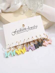 5 對彩虹蝴蝶形吊墜耳環,搭配衣服個人化配件套裝 - 6色耳環5對 - 查看 9