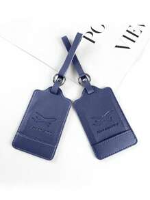1pc Airplane Boarding Card, Suitcase Hanging Card, Shipping Boarding Leather PU Luggage Card,Travel Luggage Tag,Fashion Airplane Pattern Luggage Tag, Travel Portable Luggage Tag, Suitable For Luggage, Luggage, Suitcase, Going Out ID Card Storage - Navy Blue - View 2