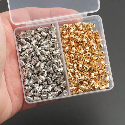 500pcs/Box Bullet Style Earring Backs, Ear Pads, Gold & Silver Combination Set, Circular Earrings, Clutch Nuts & Studs Diy Jewelry Accessories