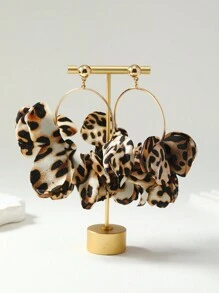 1雙時尚豹紋大圓環耳環,休閒穿搭 - 咖啡棕 - 查看 1