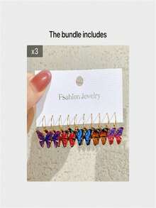 5 對彩虹蝴蝶形吊墜耳環,搭配衣服個人化配件套裝 - 6色耳環5對 - 查看 11