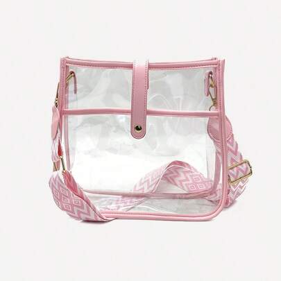 女式透明斜背包化妝包防水透明單肩包帶寬肩帶
