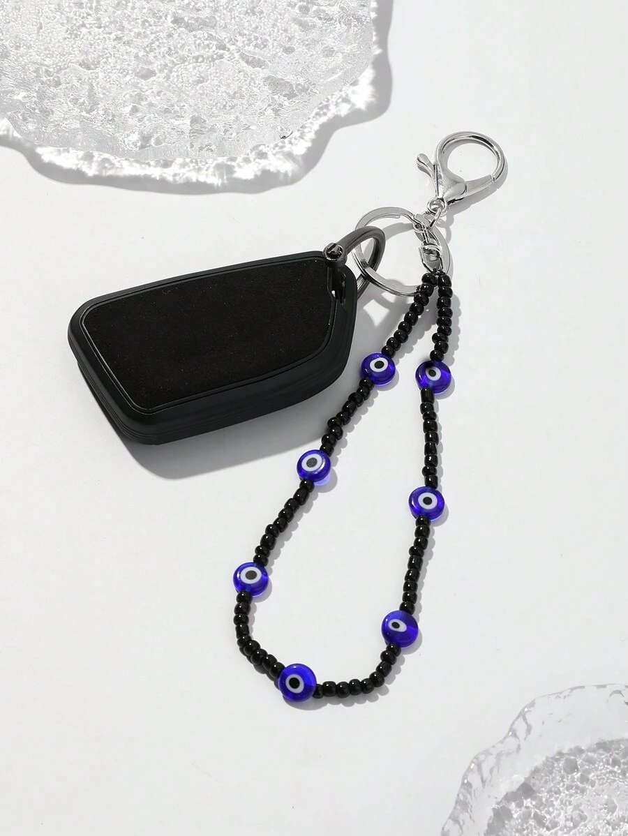1pc Universal Evil Eye & Black Beaded Keychain (No Car Key Included), Suitable For Daily Wear, Also Can Diy Your Favorite Items - Multicolor - View 1