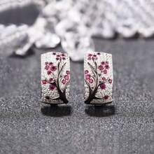 獨特的銀色梅花花紋耳環,優雅的花卉珠寶禮物,男女都合適 - 銀色 - 查看 11