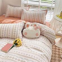 4 件套条纹印花羽绒被套，无填充物（1 件羽绒被套、1 件床单、2 件枕套），简约床上用品套装，可洗，卧室装饰 - 彩色 - 查看 5