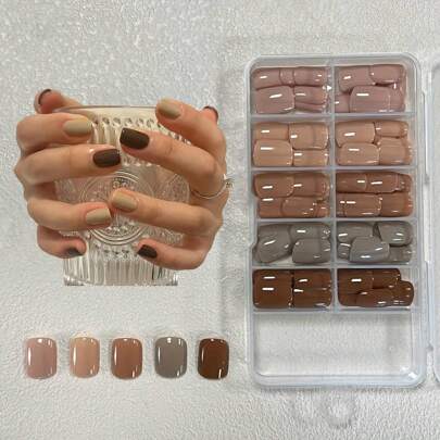 Box Of 150pcs Fall/Winter Style Brown-Colored Removable Mylar Artificial Nail Tips Press On Nails Nail Supplies