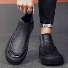 男士休閒時尚正裝皮鞋加厚鞋底適合西裝、大尺碼正裝鞋 - 黑色 - 查看 1