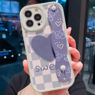 Silicone Heart Checkered Pattern Phone Case Compatible With IPhone 15/14/13/12/11, Samsung