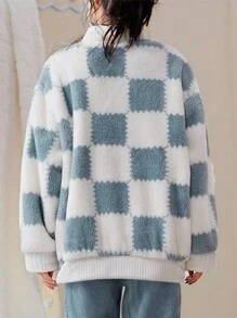1 Juego De Pijamas Personalizados Con Patrón De Tablero De Ajedrez, Ropa Cómoda Para El Hogar, Estilo Informal, Para Uso Diario - Azul - Ver 4