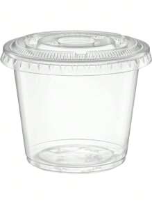 50 Sets Disposable Mini Plastic Souffle Cups With Lids- Jello Shot Cups, Jell-O Portion Cups, 5.5 Ounce/165ml Dipping Sauce Ramekins, Salad Dressing Container Cup,Small Plastic Condiment Containers School Supplies Food Bag Food Box Suitable For Candy Chocolate Cookies Etc.
