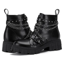 Women's 9620 Chelsea Ankle Boots | Fashion Lug Sole Platform Elastic Slip-On Booties - DJY9621-黑色 - 查看 7