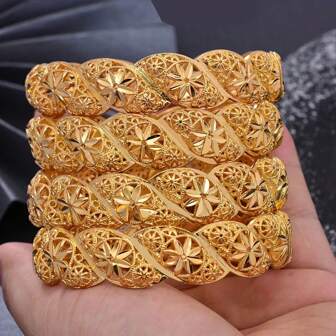 1pc Women's Fashion Openable Gold-Color Bangle Bracelet, Luxury Bride Wedding Jewelry