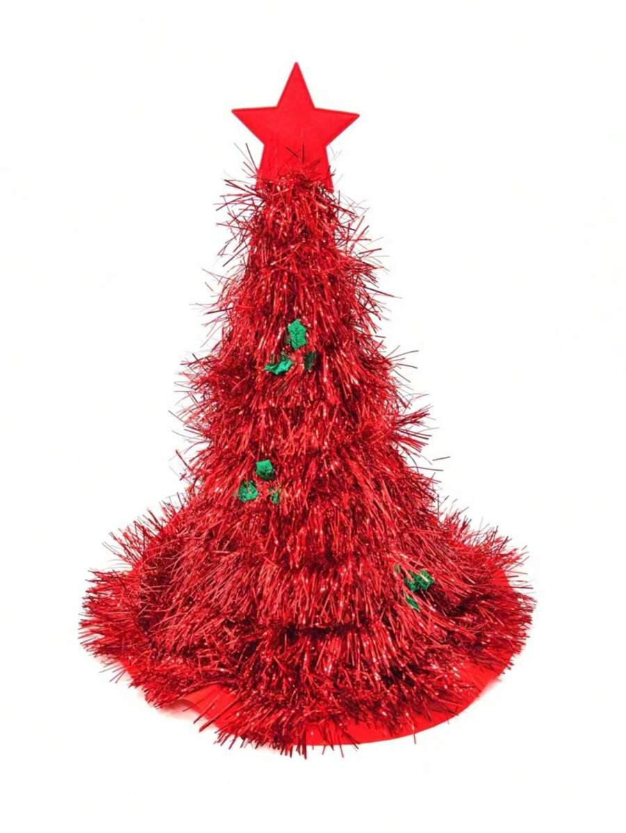 1pc Christmas Tree Hat With Green Onion Decor, Magic Green Wheat Straw