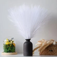 30 件蒲苇蓬松茎，黑色、白色、灰色 - 17 英寸人造蒲苇装饰小蒲苇蓬松球花艺布置和花瓶填充物波西米亚风格家居婚礼母亲节装饰（混合颜色） - 黑白灰色 - 查看 5