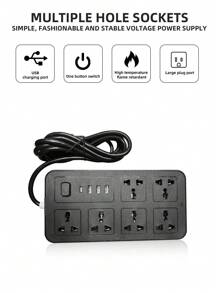 Socket USB power strip household multi-function strip panel multi-hole switch wiring strip - Black - View 1