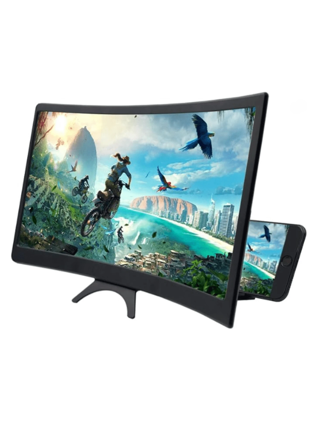 Amplificador de Pantalla para Celular de 14 pulgadas 3D HD | Lupa de pantalla de teléfono móvil Soporte de teléfono plegable para escritorio | Pantalla amplificadora de Imagen Curva, para mejor visualización de Celular - Negro - Ver 1