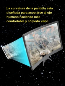 Amplificador de Pantalla para Celular de 14 pulgadas 3D HD |  Lupa de pantalla de teléfono móvil Soporte de teléfono plegable para escritorio | Pantalla amplificadora de Imagen Curva, para mejor visualización de Celular - Negro - Ver 2