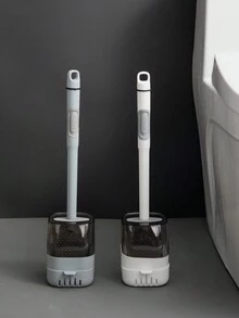 1 件壁挂式和落地式塑料马桶刷，带排水架，可拆卸长柄马桶清洁刷，刷毛浓密，无需钻孔，无死角清洁，适用于马桶、浴室、卫生间的清洁工具