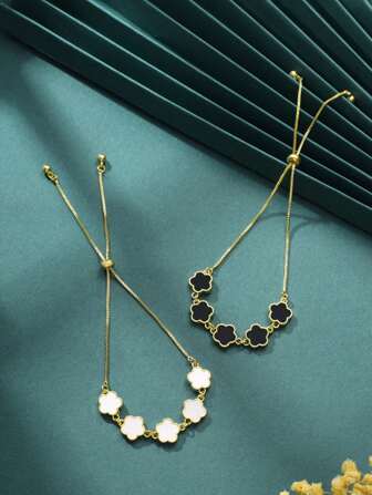 2pcs Simple Chic Lucky Five-Petal Flower Shaped Adjustable Copper Bracelet For Women - Great For Date/Birthday Gift Valentines,Mom,Mother,Mother's Day,Gift