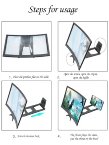 Amplificador de Pantalla para Celular de 14 pulgadas 3D HD |  Lupa de pantalla de teléfono móvil Soporte de teléfono plegable para escritorio | Pantalla amplificadora de Imagen Curva, para mejor visualización de Celular - Negro - Ver 8