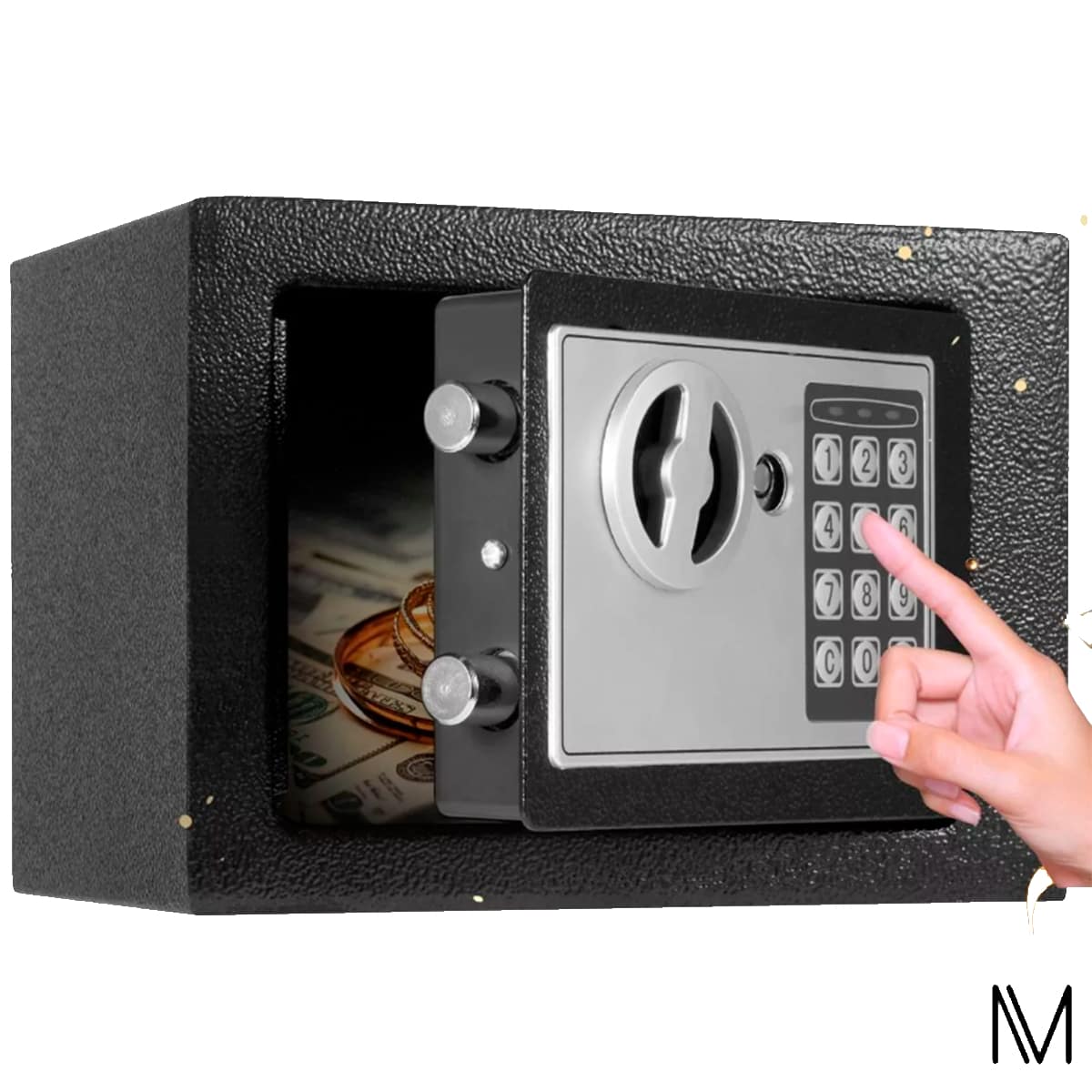 Caja Fuerte De Seguridad Dinero Digital Con Llave 17*17*23cm - Negro - Ver 1