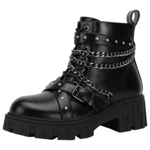 Women's 9620 Chelsea Ankle Boots | Fashion Lug Sole Platform Elastic Slip-On Booties - DJY9621-黑色 - 查看 5