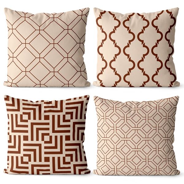Kit 4 Capas de Almofadas Decorativas Geométrica Bege 45x45