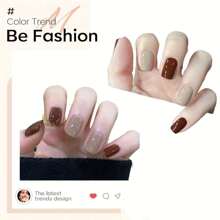 Box mit 150 Stück abnehmbaren, bräunlich gefärbten Kunstnägelspitzen aus Mylar für den Herbst/Winter-Stil, Drucknägel, Nagelbedarf
