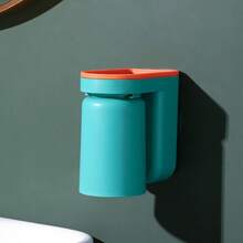 1pc Wall Mounted Toothbrush Cup Holder Without Drilling - Green - View 1