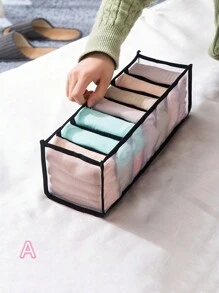 1/5pcs Drawer Organizer With Multiple Grids And Mesh Dividers For Underwear, Socks And Other Apparel Storage - Black - View 3