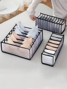 1/5pcs Drawer Organizer With Multiple Grids And Mesh Dividers For Underwear, Socks And Other Apparel Storage - Black - View 1