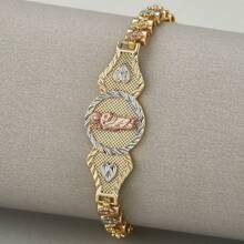Pulsera con cadena de corazón y flor, chapada en oro de 18k tricolor, libre de níquel e hipoalergénica - San - Ver 15