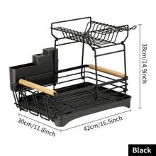 2-tier Dish Drying Rack With Drainboard, Large Capacity Multifunctional Kitchen Utensils Organizer For Storage - Black - View 2