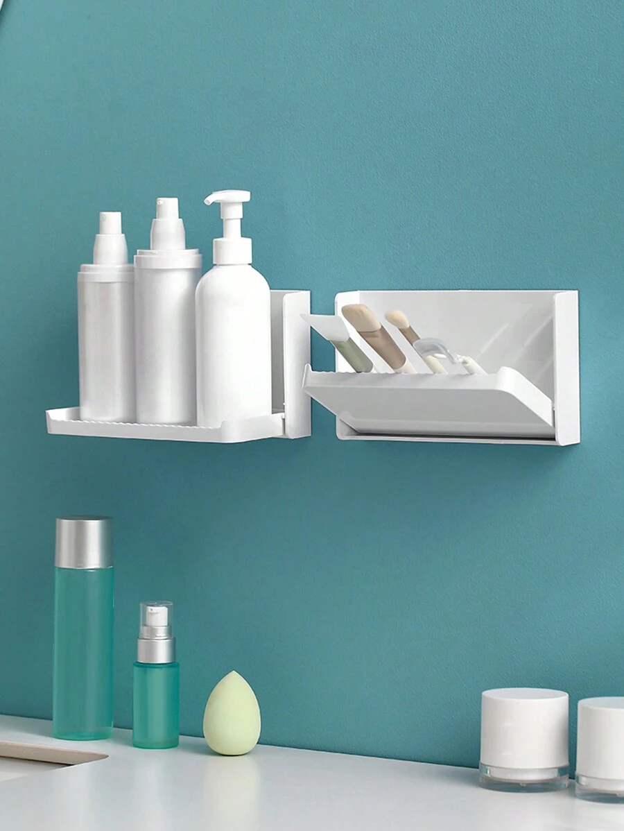 1 件壁掛式浴室收納架、鏡櫃衣架、塑膠浴缸托盤、帶化妝品和護膚品支架的浴室用品架、浴室配件 - 白色 - 查看 1