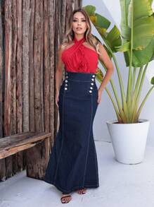 Women Denim Skirts - Dark Wash - View 1