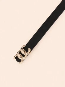 1個合金扣裝飾女士皮帶,街頭時尚pu皮革腰帶 - 黑色 - 查看 3