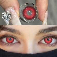 Eyeshare 絕色魔瞳紅色隱形眼鏡新設計,角色扮演彩色美瞳,年鏡片2片入組 - 紅色 - 查看 5