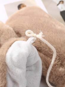 1對女性加厚保暖皮毛一體頸帶手套,適用於冬季 - 卡其色 - 查看 3