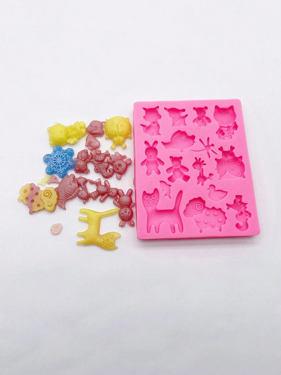 1pc Animal Themed Silicone Mold (sheep/cat/beetle) For Baking Cake, Chocolate And Sugarcraft Decoration - Pink - View 1