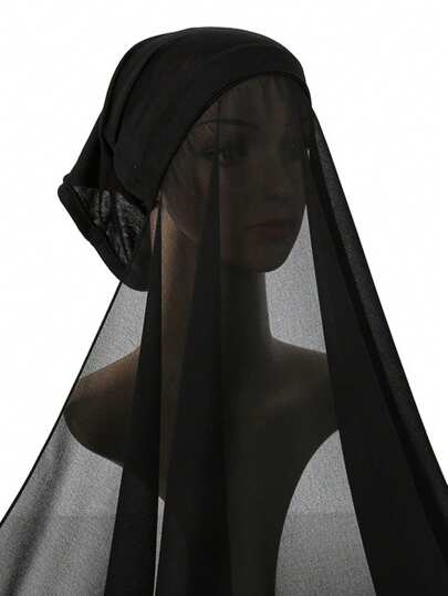 1 件纯色雪纺女士轻质围巾帽子即时头巾女巫