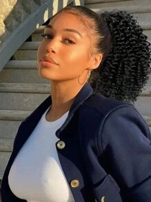 Drawstring Ponytail Afro Kinky Curly Ponytail For 14 Inch Synthetic Hairpieces Clip In Jerry Curls Afro Puff Ponytail Extensions Black - Black - View 8