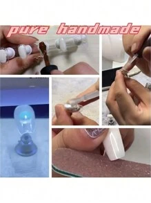 10入組暗卡其色漸變貓眼鑽手工棺材形假指甲,含果凍膠及指甲文件,適用於派對,讓您更加迷人 - 彩色 - 查看 9