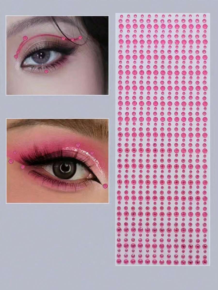 1pc Acrylic Rhinestone Sticker For Face, Blingbling 3mm/4mm/5mm Flat Back Diamond In Pink, A Must-have For Parties And Mainstream Gatherings - Pink - View 1