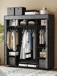 HaluPeit Wardrobe, Fabric Closet For Bedroom, 3 Clothes Rails With Nonwoven Cover, Clothes Storage Organization, 9 Compartments - 黑色 - 查看 1