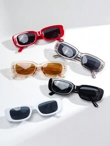 5pcs Plastic Small Frame Fashion Glasses With Square Shape, Fashionable Red, Black, White, Transparent Or Grey - Multicolor - View 3