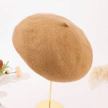 1頂女性羊毛貝雷帽,秋冬季節 - 卡其色 - 查看 1