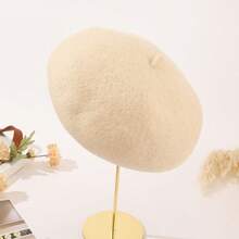 1頂女性羊毛貝雷帽,秋冬季節 - 卡其色 - 查看 2