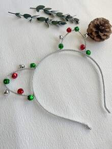 1 件女式圣诞金属带绿色和红色和银色铃铛头带，适合圣诞节使用 - 彩色 - 查看 3