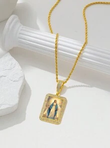 1 Miếng Thép không gỉ Mạ vàng 18K Cá nhân hóa Hình vuông Vật rủ xuống Với Long lanh & Nhân vật Chi tiết Đối với phụ nữ , Mặc hàng ngày / Giáng sinh / Cầu nguyện Dây chuyền - Vàng - Xem 9